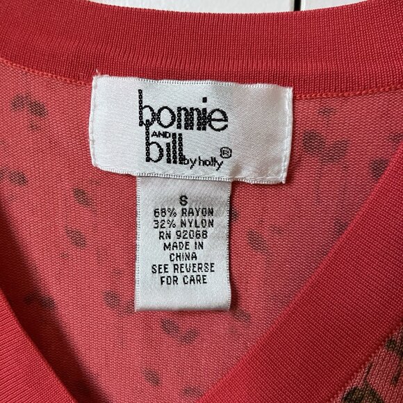 Vintage Bonnie & Bill by Holly T-shirt Womens S Pink Floral V-neck Rayon 90s - Picture 2 of 5